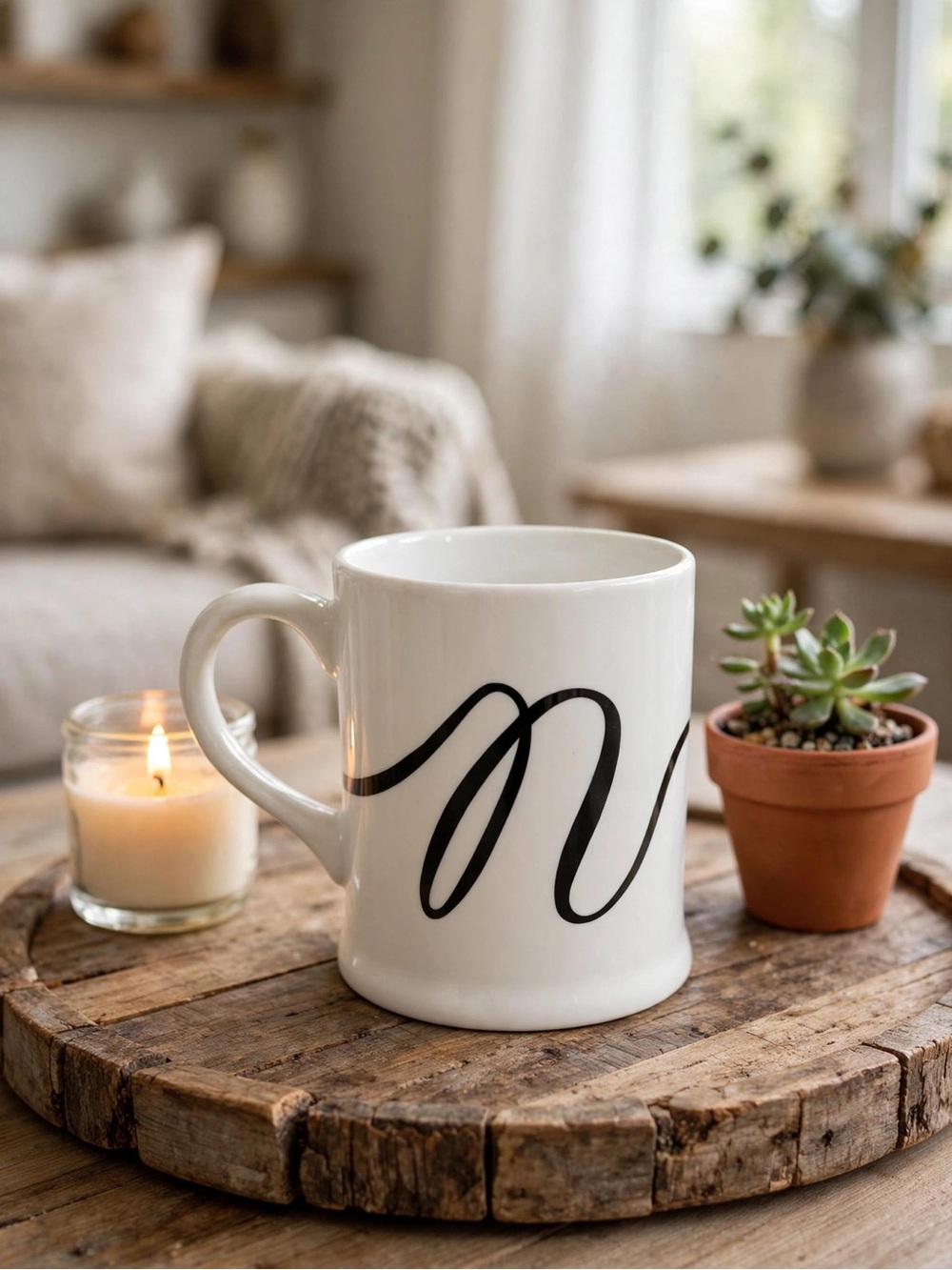 Indigo Monogram “N” Mug